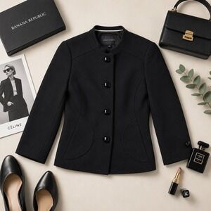 Banana Republic‎ Womens Black Collarless Blazer Jacket Size 6 Square Button